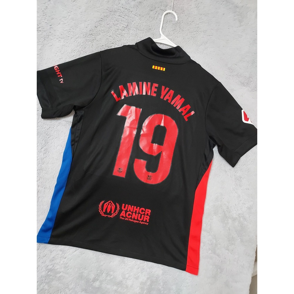 FC Barcelona Jersey Mens Medium Lamine Yamal 19 FCB Soccer Black 2024-25 Away M